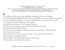 Yom Kippur Shacharit - Isaiah 57-14 to 58-14.Doc Page 1 of 3 58:1 Cry out at Full Volume,[Don’T Hold Back]; Like a Shofar, Lift up Your Voice