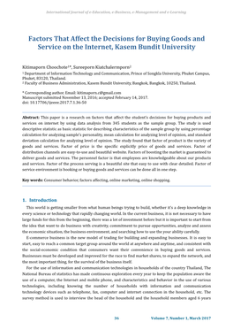 Factors That Affect the Decisions for Buying Goods and Service on the Internet, Kasem Bundit University