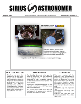 Oca Club Meeting Star Parties Coming Up