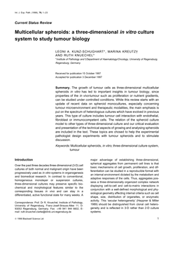 Multicellular Spheroids: a Three-Dimensional in Vitro Culture System to Study Tumour Biology