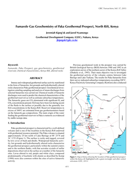 Fumarole Gas Geochemistry of Paka Geothermal Prospect, North Rift, Kenya