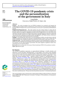 The COVID-19 Pandemic Crisis and the Personalization of The