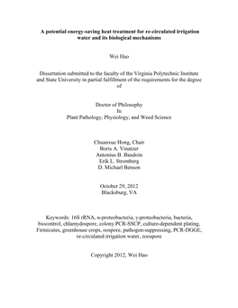 A Potential Energy-Saving Heat Treatment for Re-Circulated Irrigation Water and Its Biological Mechanisms