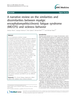 (ME/CFS) and Sickness Behavior Gerwyn Morris1, George Anderson2, Piotr Galecki3, Michael Berk4,5,6,7,8 and Michael Maes4,9*