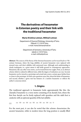 The Derivatives of Hexameter in Estonian Poetry and Their Link with the Traditional Hexameter