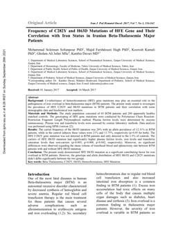 Frequency of C282Y and H63D Mutations of HFE Gene and Their Correlation with Iron Status in Iranian Beta-Thalassemia Major Patients