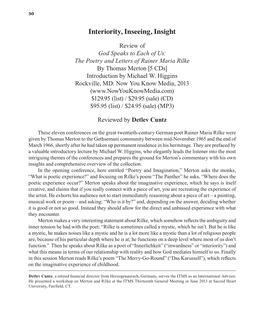 Interiority, Inseeing, Insight Review of God Speaks to Each of Us: the Poetry and Letters of Rainer Maria Rilke by Thomas Merton [5 Cds] Introduction by Michael W