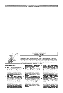 (2004) Malacological Papers Publishedin Journals. Sorted in the Faunistics/Ecology