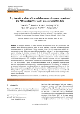 A Systematic Analysis of the Radial Resonance Frequency Spectra of the PZT-Based (Zr/Ti = 52/48) Piezoceramic Thin Disks