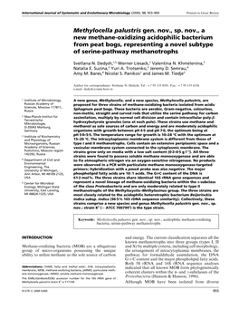 Methylocella Palustris Gen. Nov., Sp. Nov., a New Methane-Oxidizing Acidophilic Bacterium from Peat Bogs, Representing a Novel Subtype of Serine-Pathway Methanotrophs