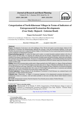 Categorization of North Khorasan Villages in Terms of Indicators of Entrepreneurial Ecotourism Developments (Case Study: Bojnord - Golestan Road)