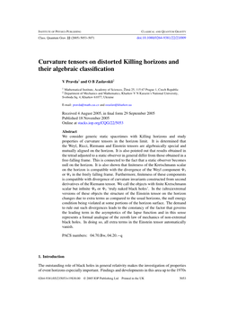 Curvature Tensors on Distorted Killing Horizons and Their Algebraic Classification