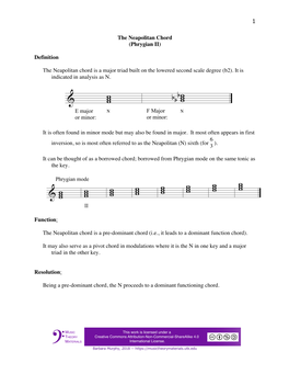 (Phrygian II) Definition the Neapolitan Chord Is a Major Triad Built on the Lowered Second Scale Degree