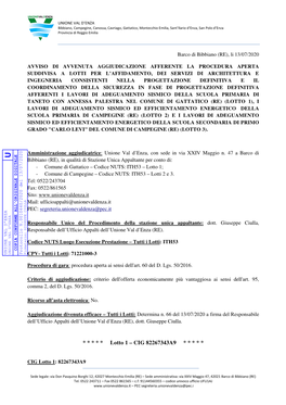 Avviso Aggiudicazione Gara Servizi Di Progettazione a Lotti