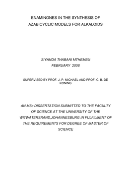 Enaminones in the Synthesis of Azabicyclic Models for Alkaloids