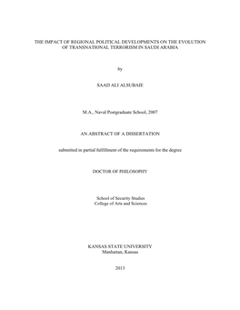 The Impact of Regional Political Developments on the Evolution of Transnational Terrorism in Saudi Arabia