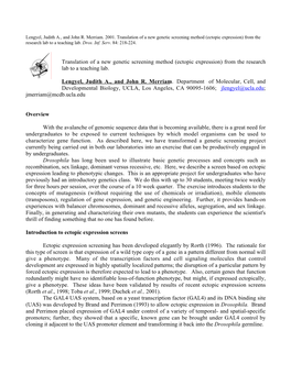 Translation of a New Genetic Screening Method (Ectopic Expression) from the Research Lab to a Teaching Lab