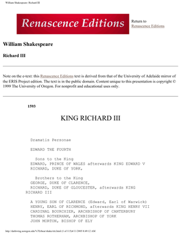 William Shakespeare: Richard III