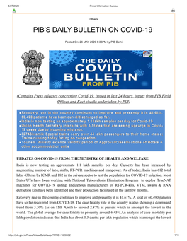 Pib's Daily Bulletin on Covid-19