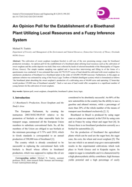 An Opinion Poll for the Establishment of a Bioethanol Plant Utilizing Local Resources and a Fuzzy Inference System