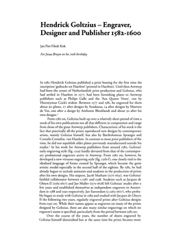 Hendrick Goltzius - Engraver, Designer and Publisher 1582-1600