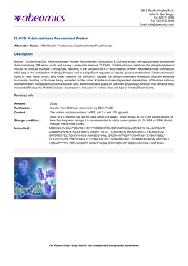 32-3039: Ketohexokinase Recombinant Protein Description Product