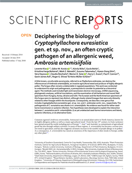Deciphering the Biology of Cryptophyllachora Eurasiatica Gen