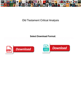 Old Testament Critical Analysis