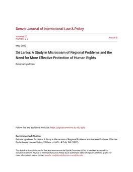 Sri Lanka: a Study in Microcosm of Regional Problems and the Need for More Effective Protection of Human Rights