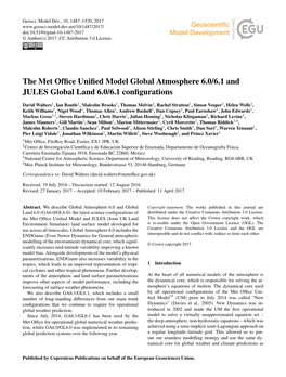 The Met Office Unified Model Global Atmosphere 6.0/6.1 And