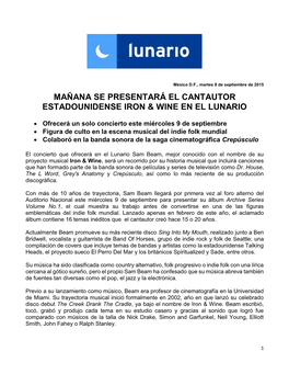 Mañana Se Presentará El Cantautor Estadounidense Iron & Wine En El Lunario