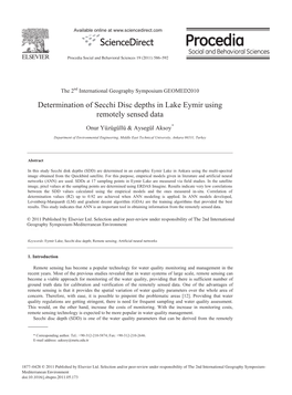Determination of Secchi Disc Depths in Lake Eymir Using Remotely Sensed Data