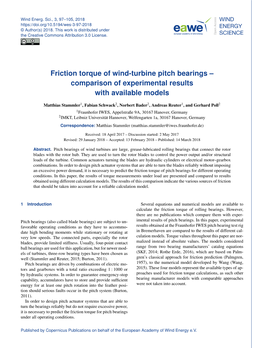 Friction Torque of Wind-Turbine Pitch Bearings – Comparison of Experimental Results with Available Models