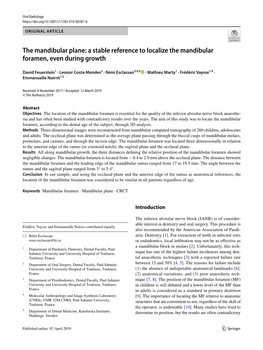 The Mandibular Plane: a Stable Reference to Localize the Mandibular Foramen, Even During Growth