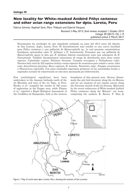 New Locality for White-Masked Antbird Pithys Castaneus and Other Avian Range Extensions for Dpto