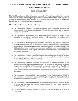 The Baku Declaration of the Parliamentary Assembly of Turkic