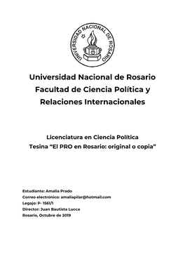 Universidad Nacional De Rosario Facultad De Ciencia Política Y Relaciones Internacionales