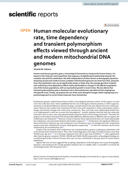 Human Molecular Evolutionary Rate, Time Dependency and Transient Polymorphism Efects Viewed Through Ancient and Modern Mitochondrial DNA Genomes Vicente M