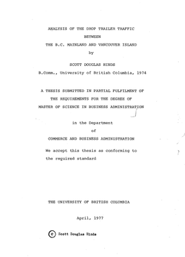 Analysis of the Drop Trailer Traffic Between the B.C