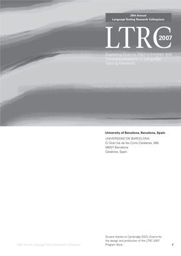 2007 Exploring Diverse Methodologies and Conceptualizations in Language Testing Research