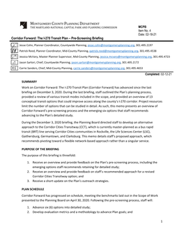 The I-270 Transit Plan – Pre-Screening Briefing