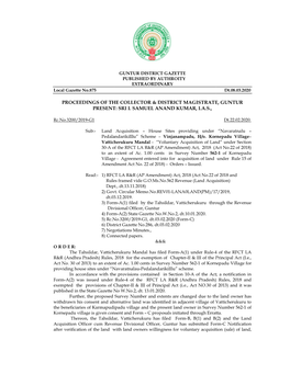 Proceedings of the Collec Present: Sri I. Sam Gs of the Collector & District Magistrate, Guntur Present: Sri I. Samuel Anand