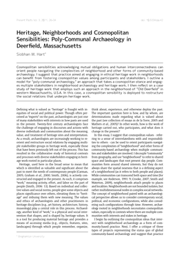 Heritage, Neighborhoods and Cosmopolitan Sensibilities: Poly-Communal Archaeology in Deerfield, Massachusetts Siobhan M
