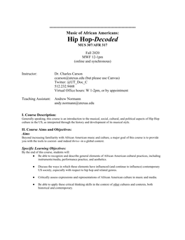 Hip Hop-Decoded MUS 307/AFR 317