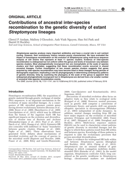 Contributions of Ancestral Inter-Species Recombination to the Genetic Diversity of Extant Streptomyces Lineages