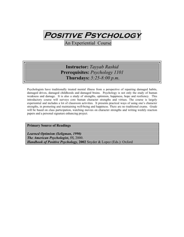 Positive Psychology Syllabus