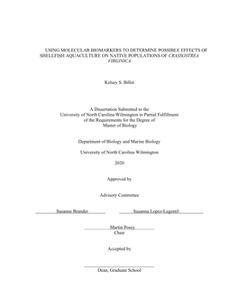 Using Molecular Biomarkers to Determine Possible Effects of Shellfish Aquaculture on Native Populations of Crassostrea Virginica