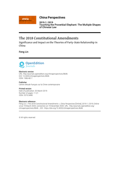 The 2018 Constitutional Amendments Significance and Impact on the Theories of Party-State Relationship in China