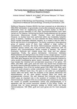 The Family Halomonadaceae As a Model of Halophilic Bacteria for Multilocus Sequence Analysis