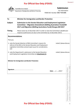 A Copy of Formal Briefs and Or Submissions Relating to the Introduction of the SAF Levy As Part of the Migration Skilling Austra